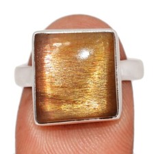 Natural Golden Sunstone 925 Sterling Silver Ring Jewelry s.7.5 CR74209