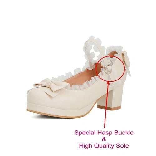 Sweet Bowknot Lace Bridal Girls Wedding Shoes Women High Heel Pink Plus Size - Bild 39 von 40
