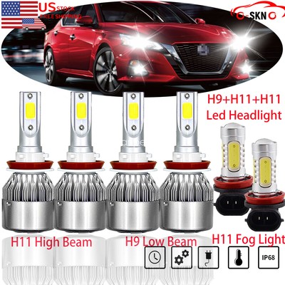 6x H9 H11 H8 Mini LED Headlight Kit Hi-Lo Fog Lights for 2007-2018 Nissan Altima
