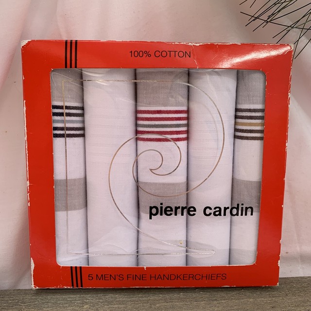 Box of Pierre Cardin 100 Cotton, 5 Men's Fine Handkerchiefs, Sealed