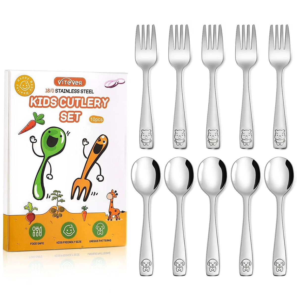 10-Piece Toddler Utensils Kids Stainless Steel Silverware Set Safe Forks  and Spo