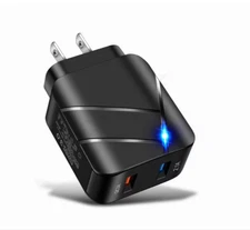 USB Dual Port 28W Wall Charger, QC3.0 Fast Charge, LED indicator, Travel Charger