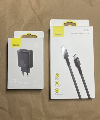 Baseus Ladegerät Compact 2xUSB-A + USB-C QC 3.0 PD 30W 3A + 2m Usb C Kabel