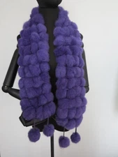 100% real rabbit fur pom poms scarf/ cape/ neck wrap violet women shawl 