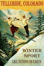 Telluride Colorado Winter Sport Couple Ski Jumping Vintage Poster Repro FREE S/H
