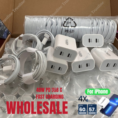 For iPhone17 16 15 14 13 12 11 Samsung USB C 40W Fast Charger Block PD Cable Lot