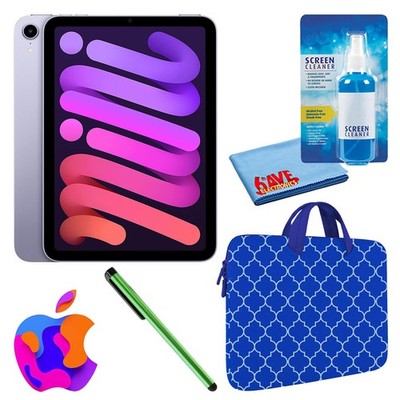 Apple iPad Mini 6 (64GB, Cellular, Purple) Bundle with Blue Moroccan Sleeve