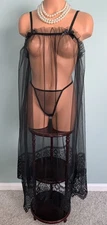NEW SHEER Chiffon Nightie Nightgown Negligee 1X  Panty Satin Ribbons  2pc set