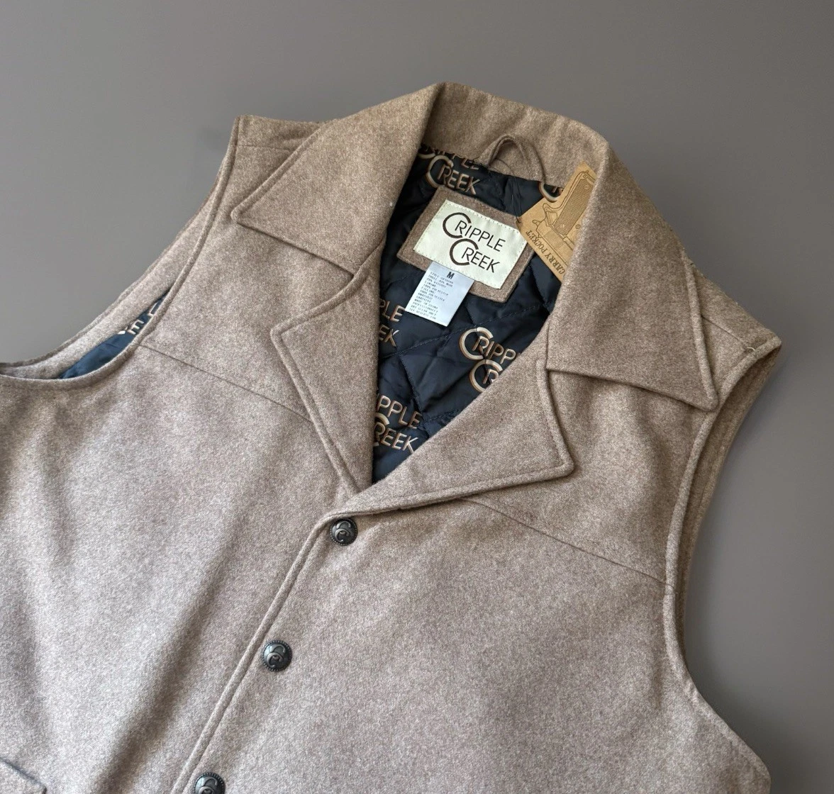 Cripple Creek Men’s Size Medium Conceal Carry Wool Melton Vest Brown Button Up
