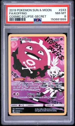 2019 POKEMON SUN & MOON COSMIC ECLIPSE SECRET #243 FULL ART/KOFFING PSA 8