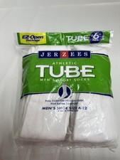 Men's Vintage Jerzees White Cotton Tube Socks 6 Pairs Shoe Size 6-12 NOS Tennis