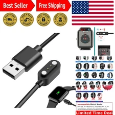 Black Magnetic USB Charger for Compatible Smartwatches - Safe & Reliable