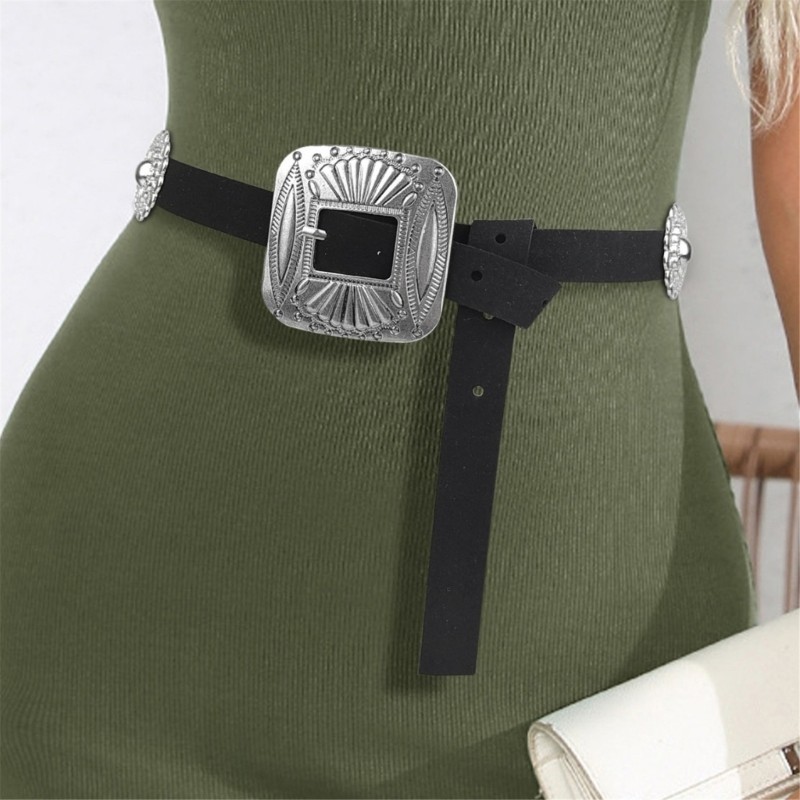 Vintage Waist Belt with Carved Flower Rivet Women Dress Belt Shinning ...