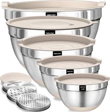 Umite Chef Mixing Bowls with Airtight Lids Set, 8PCS Stainless Steel Khaki Nesti