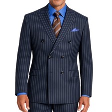 BIG  TALL Men's Navy Pinstripe Double-Breasted Reg-Fit Suit w/ Adj Waist NWT