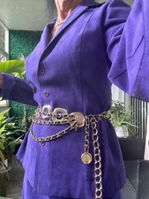 Vintage EXP Gold Tone Chain Belt with Black Leather Weave  Medallion Coins 