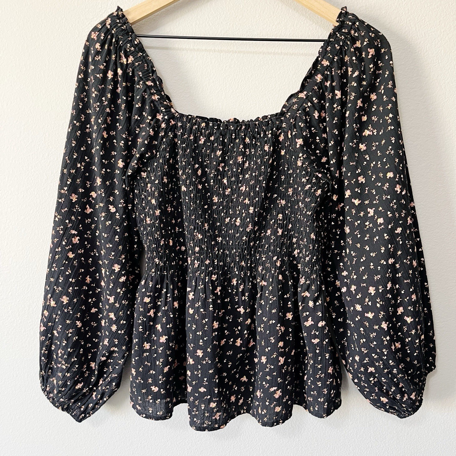 Madewell Georgette Lucie Smocked Peplum Top Stem Scatter Floral Bubble Sleeve 8