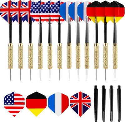 12Pcs Steel Tip Darts Set, 18 Grams Professional Metal Darts, Metal Tip Darts wi