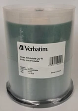 100 Pack VERBATIM 95252 CD-R 52x 700MB 80Min White Inkjet Hub Printable New