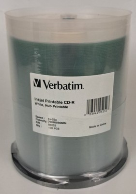 100 Pack VERBATIM 95252 CD-R 52x 700MB 80Min White Inkjet Hub Printable New
