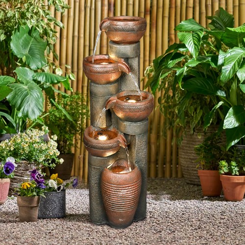 Indoor Water Fountain with LED – Cascading Resin Water Feature for Living Room