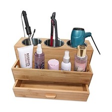 Hair Tool Organizer- Bamboo, Blow Dryer Holder, Bathroom Countertop, Vanity