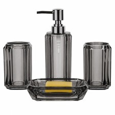 4-Piece Modern Gray Bathroom Set Soap Dispenser, Soap Dish, Mouthwash Cup ...