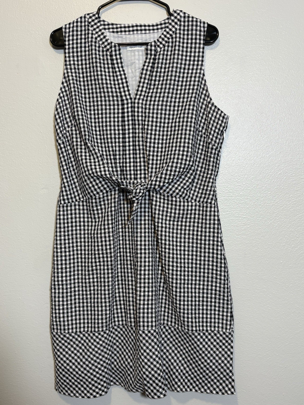Vineyard Vines Gingham Dress Seersucker Tie Front Black White Picnic Size 12