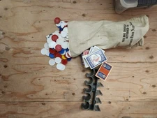 Vintage Plastic Poker Chips and Playing Cards 7 Decks Lot with poker rack