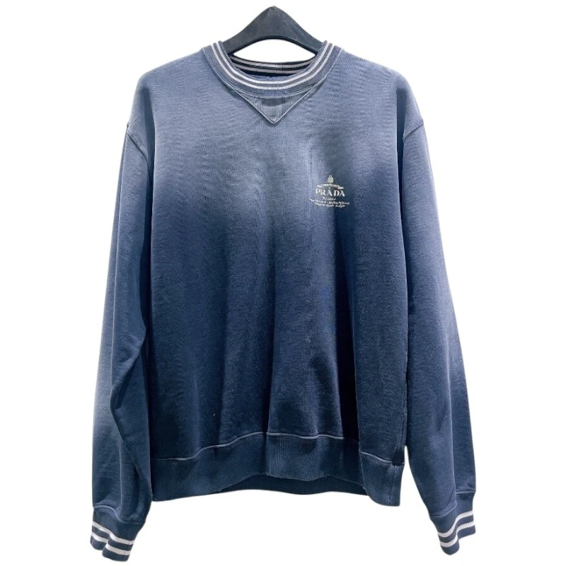 Felpa PRADA logo stampa processo dissolvenza ULJ69B blu navy cotone felpa uomo s usata