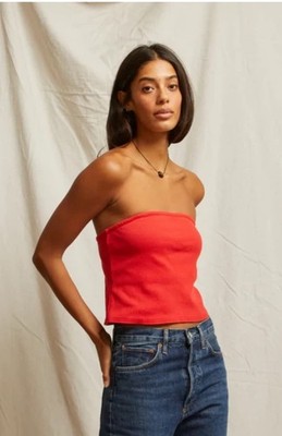 Perfect White Tee Ribbed Tube Top Talula Poppy Red S MSRP $100 Minimalist Boho