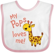 Inktastic My Pops Loves Me- Cute Giraffe Baby Bib Giraffes Grandpa Grandfather