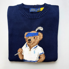 POLO RALPH LAUREN Navy Blue Golf Bear Cotton Sweater Women s Medium - NWT