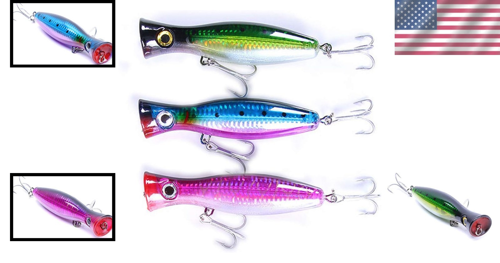 Large 3-Pack of Colorful Fishing Poppers - Ideal for Offshore & Surf Fishing - Image 2