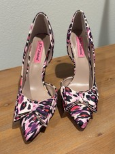 Betsey Johnson Women  s 8 Prince d  Orsay Pink Purple Leopard Heels w/ Bow HOT