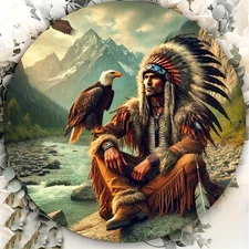Native American Eagle Mountain Landscape Aluminum Art