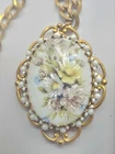 VTG. SIGNED MIRIAM HASKELL FLOWER PENDANT HEAVY BRUSHED GOLDTONE CHAIN NECKLACE