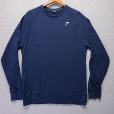 Gymshark Sweatshirt Mens M Navy Blue Crewneck Gym Pullover Athletic Aqua Logo