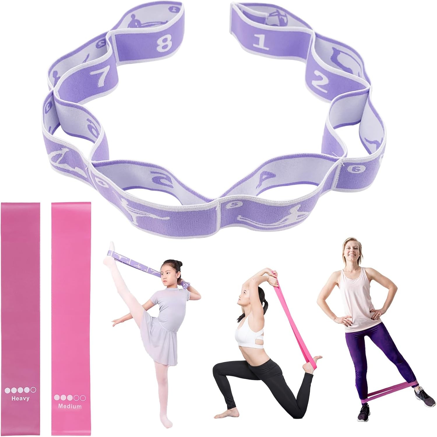 Adjustable Loops Stretching Strap, Multi-Loop Elastic Yoga Stretch Strap, Flexi