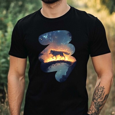 Herren T-Shirt Leuchtende Wolf Motiv Baumwolle Größe XS bis 5XL