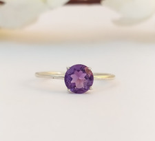Natural Purple Amethyst Round Wedding Band Ring 925 Sterling Silver Women's Ring