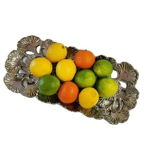 Vintage Heavy Decorative Embossed Silver Ceramic Platter Tray Size 16.5x7.5x1.5 - Picture 7 of 9