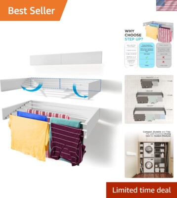 Elegant White Wall Mount Laundry Rack - 40lbs Capacity & Easy Installation