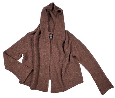 EILEEN FISHER Womens M Brown Wool Blend Cropped Hooded Zip Cardigan Minimalist