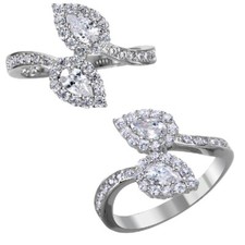 Sterling Silver Ladies Open End Teardrop CZ Stones Ring