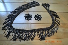 Lot ANTIQUE VICTORIAN BLACK JET GLASS BEADED TRIM 2 BEADED APPLIQU S