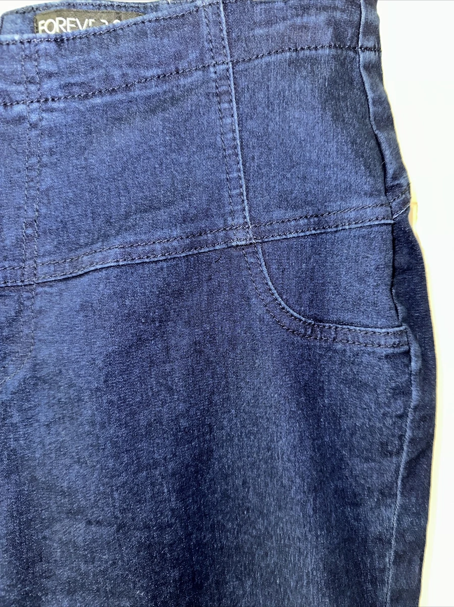 Pantalones de mezclilla para mujer Forever 21 talla 14 Plus planos delanteros traseros cremallera azul índigo