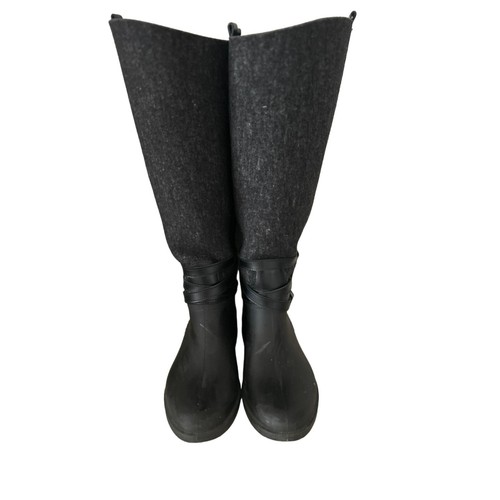 Salvatore Ferragamo Cordelia Felt Grey/Black Riding/Rain Boots Rubber Size 5 - Picture 6 of 12