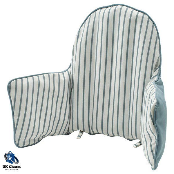 Cojín y funda de soporte para trona IKEA ANTILOP azul/blanco a rayas suave reversible