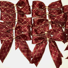 Christmas Bows Dark Red and Gold Large 6" x 6" Set of 12 Handmade New